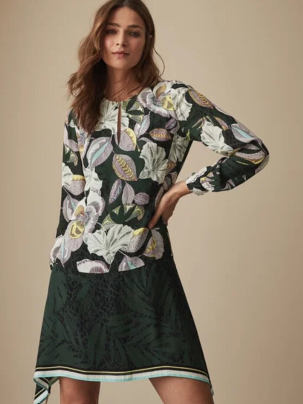 Reiss Floran Floral Mini Dress Green Women's Size 6 Tropical Boho Beach Vacation
